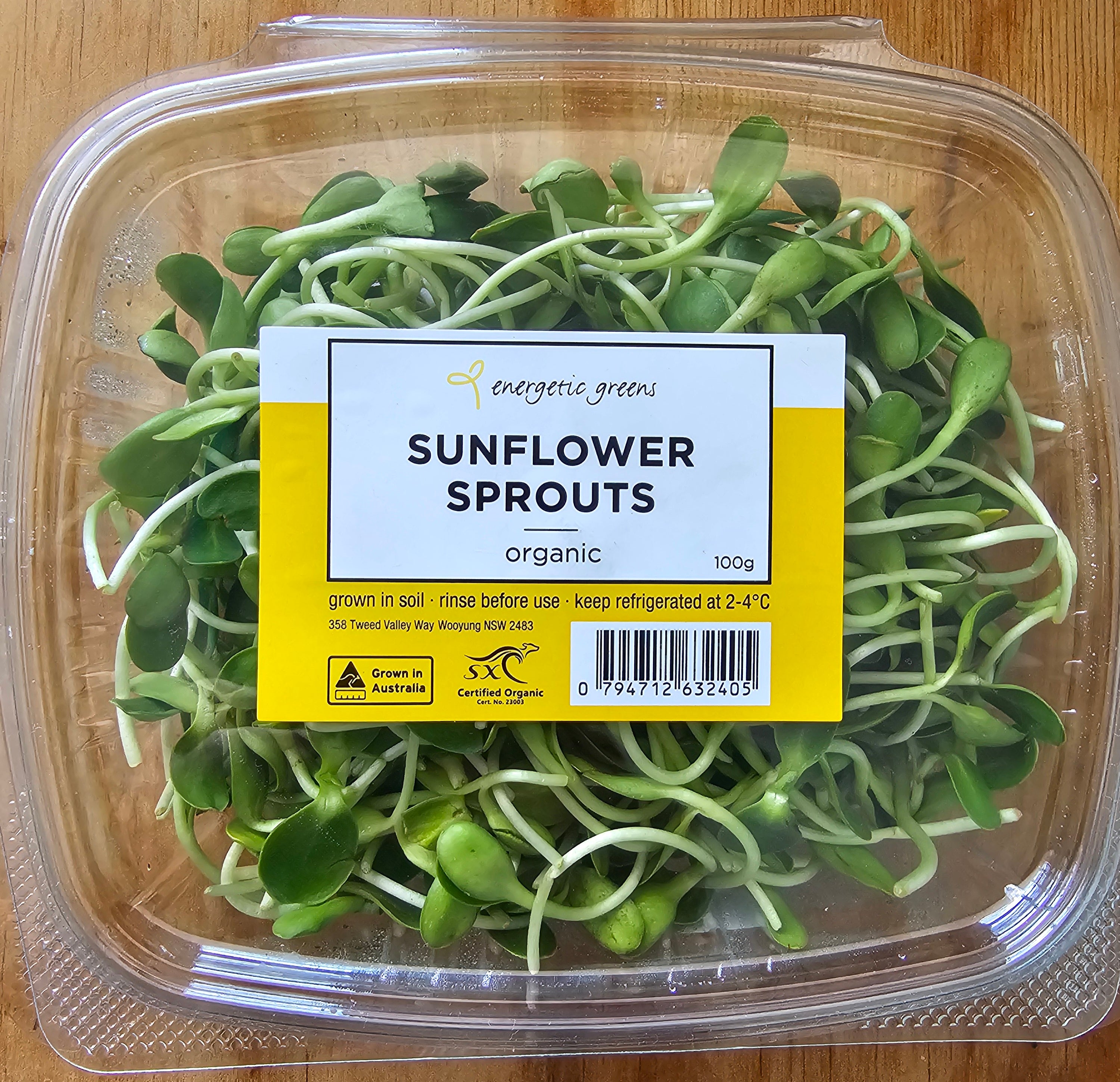 Sunflower sprouts certified organic per 100g punnet